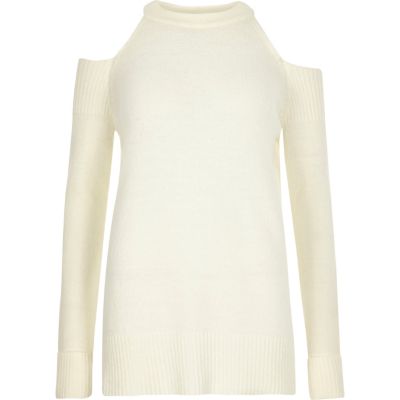 Cream cold shoulder knit jumper
